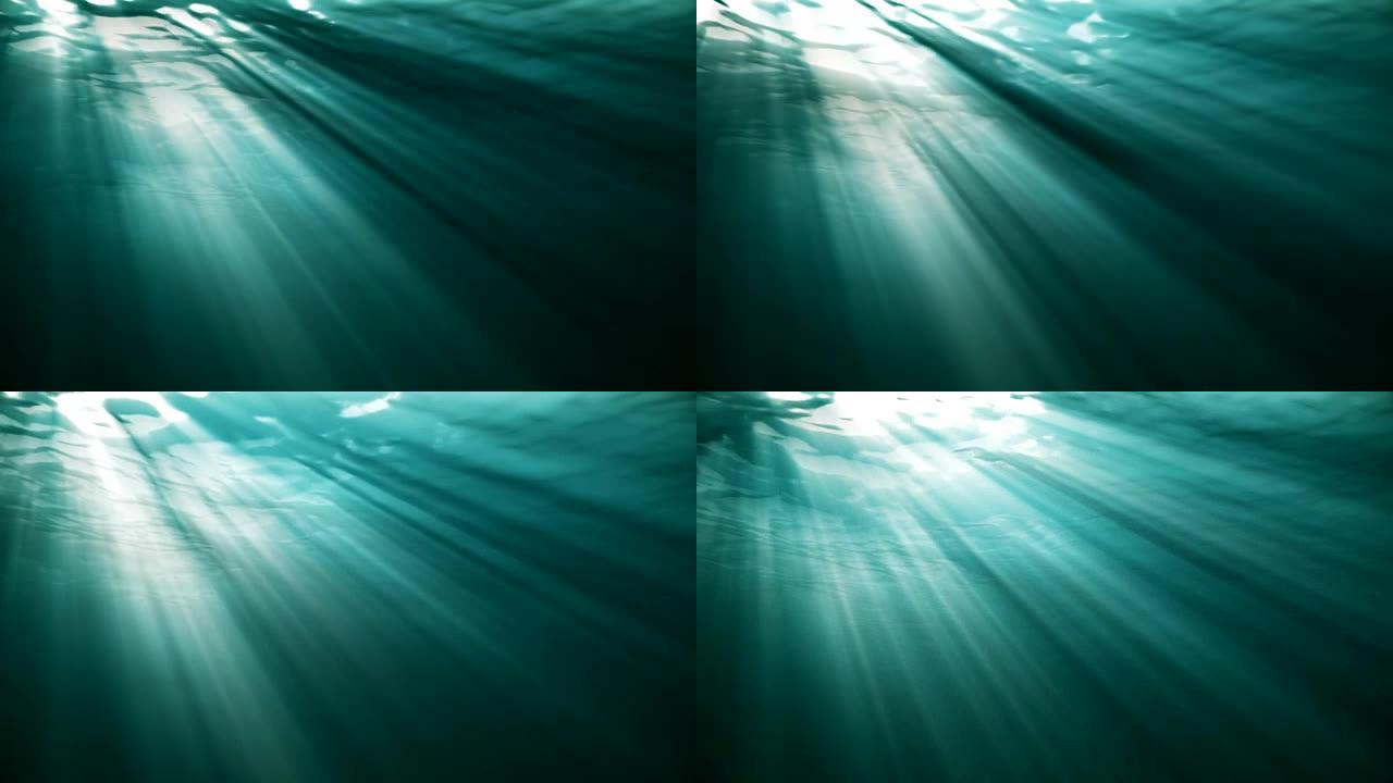 来自现实水下的高质量海浪循环动画。光线闪耀