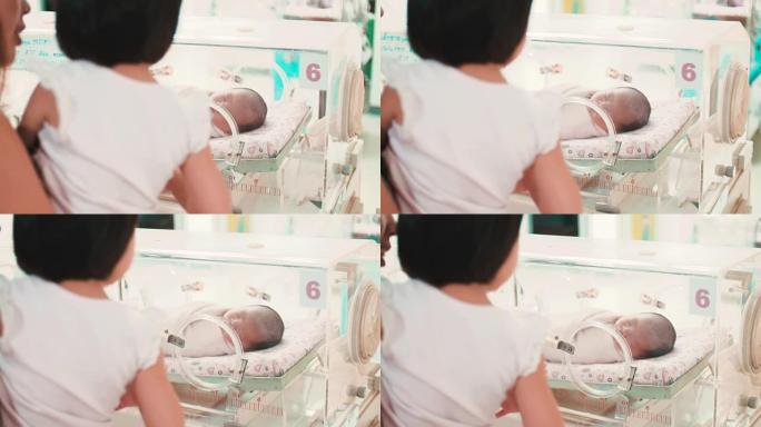 昏昏欲睡的亚洲新生儿在医院
