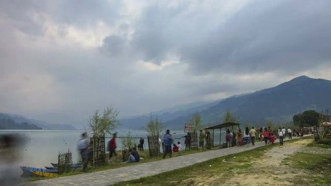 博卡拉尼泊尔湖人时间流逝