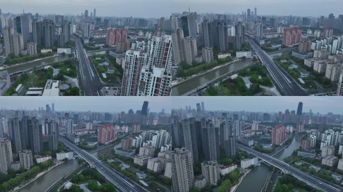 5K原素材-航拍上海苏州河、曹杨路桥