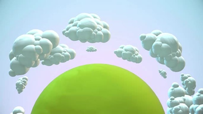 卡通绿色星球，早晨有飞云