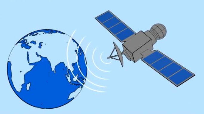 带有旋转地球蓝 (4K) 的通信卫星
