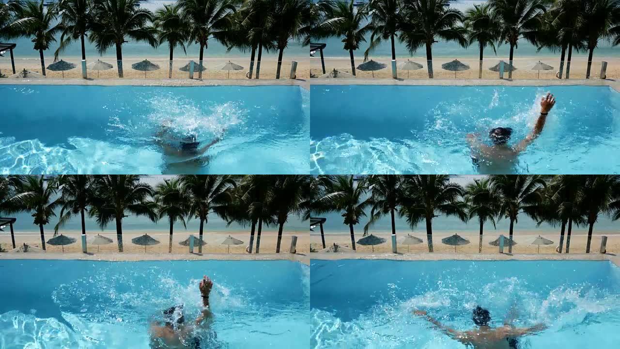男子在游泳池淹死在水里。淹死在游泳池中的男子试图通过伸手寻求帮助来生存