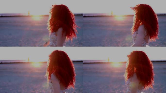 海滩上红发新娘的4k镜头