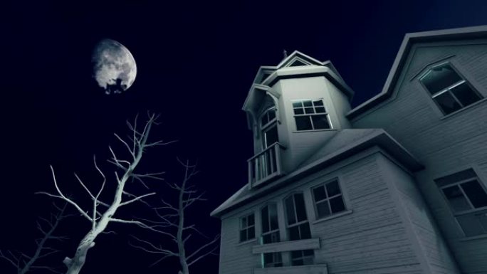 令人毛骨悚然的月亮之夜被遗弃的鬼屋