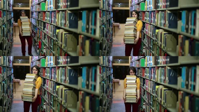 苦恼的女孩在寻找书籍
