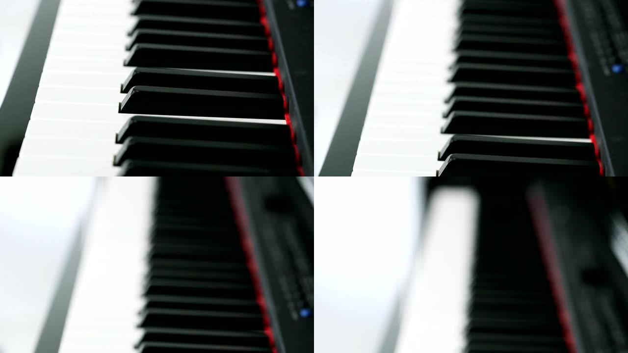 黑色电子钢琴的平移镜头
