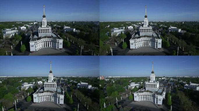 莫斯科人民经济成就展中央馆和中央大街的鸟瞰图