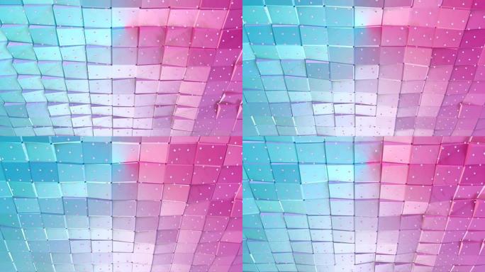 抽象简单的蓝色粉色低聚3D表面和飞白水晶作为时尚的3D背景。纯蓝粉色多边形的软几何低聚背景。4k全高