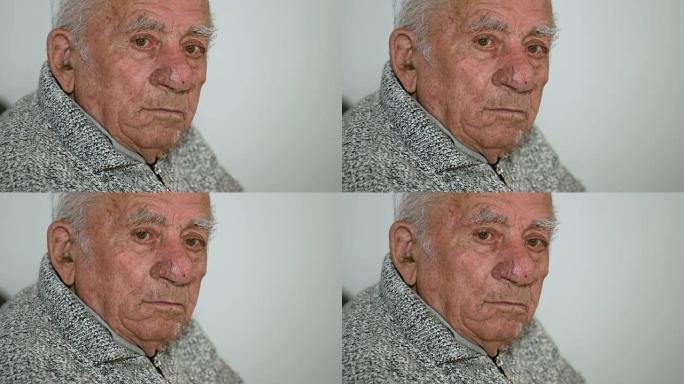 悲伤和沮丧的老人。沉思的老人肖像