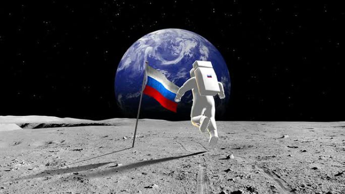 在一个星球上行走的俄罗斯宇航员