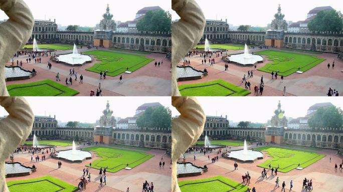 德累斯顿皇宫的景观纪念碑喷泉，旅游业。欧洲、文化和风景的美丽照片。旅游观光，旅游景观德国地标。世界旅