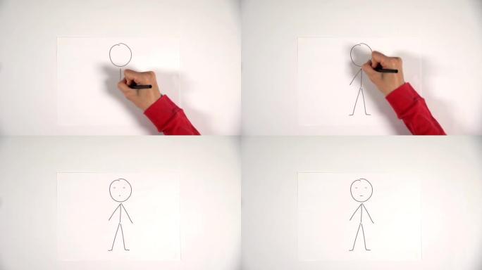 用手在白纸上画一个简笔画，它变得栩栩如生。向左运行屏幕。