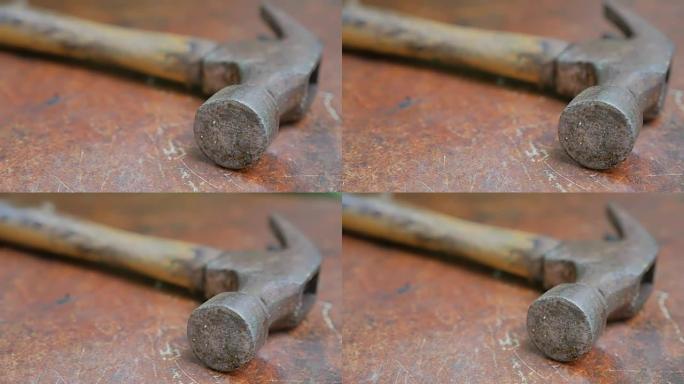 铁皮慢动作视频生锈的旧锤子