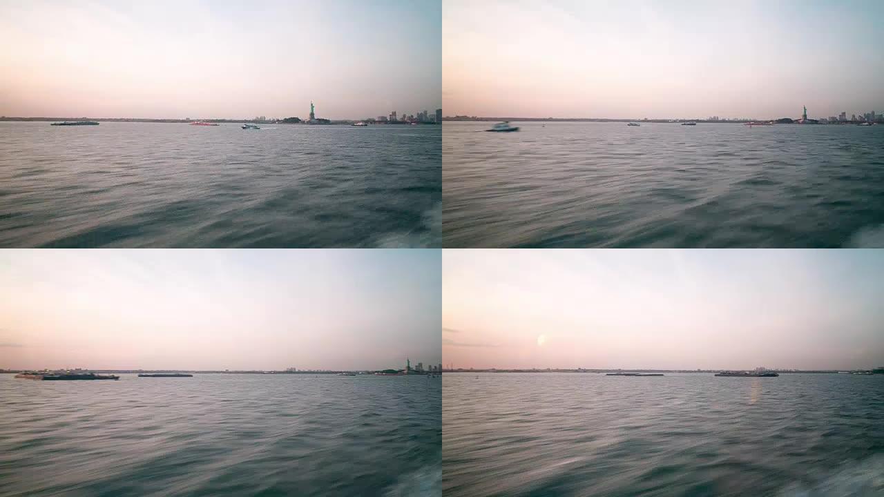 著名的曼哈顿-史泰登岛渡轮从纽约出发的4k延时
