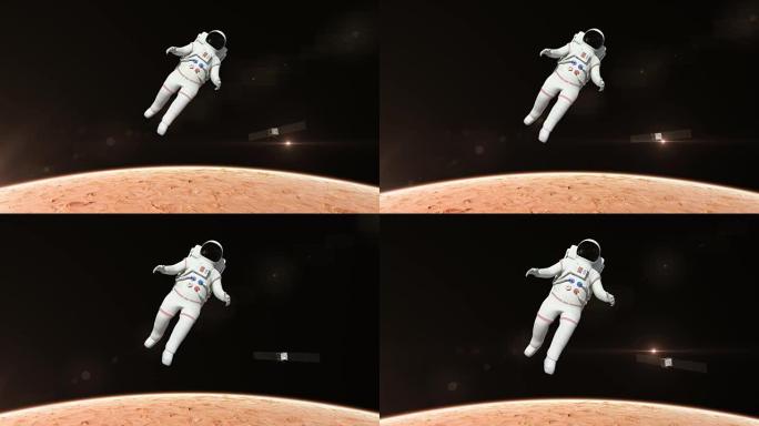 宇航员飞越火星表面
