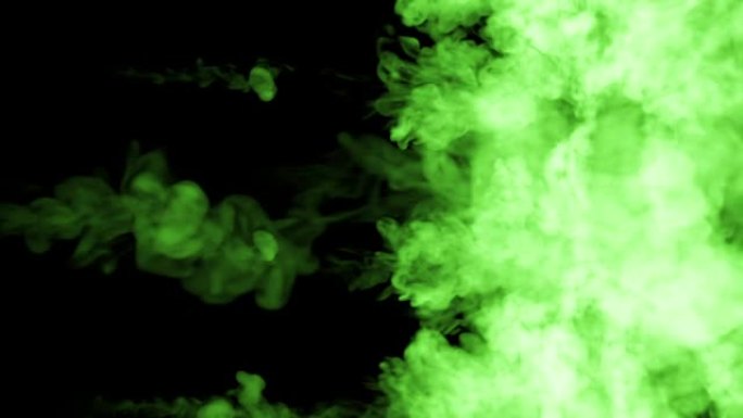 荧光亮绿色水粉在水中混合，多滴墨水。这是慢动作的3d渲染拍摄，用于与阿尔法通道合成的墨水背景或墨水效