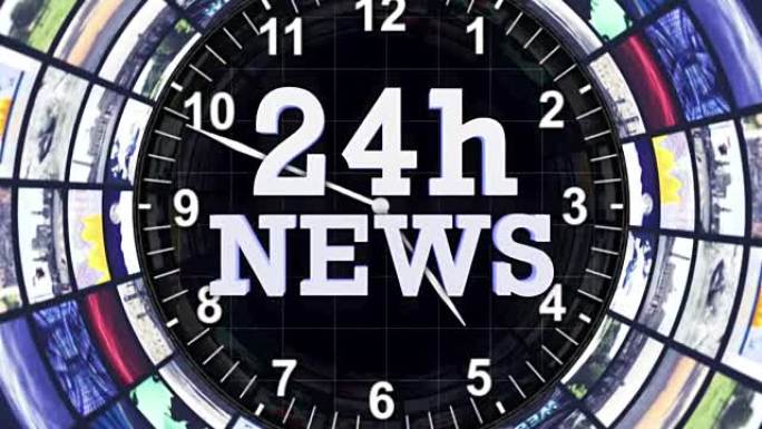 24小时新闻文本动画在监视器隧道，循环
