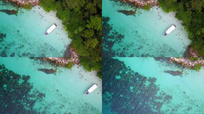 Koh LIPE岛的Koh Yang岛潜水点。鸟瞰图是一个拥有快艇和完美水晶般清澈的碧绿海水的天堂。