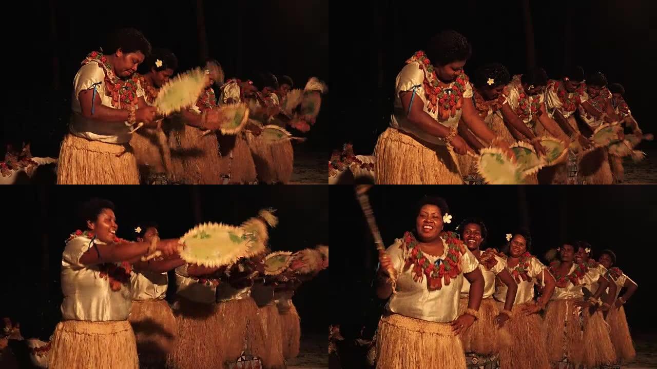 斐济土著妇女跳传统的Meke女舞