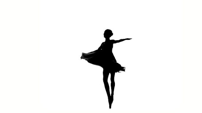 芭蕾舞女舞者穿着裙子。剪影。慢动作