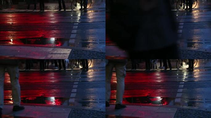 雨中的自行车和汽车车轮