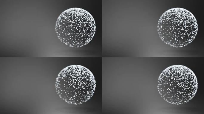 混沌运动点的抽象几何组成放置在球体中投射阴影4K