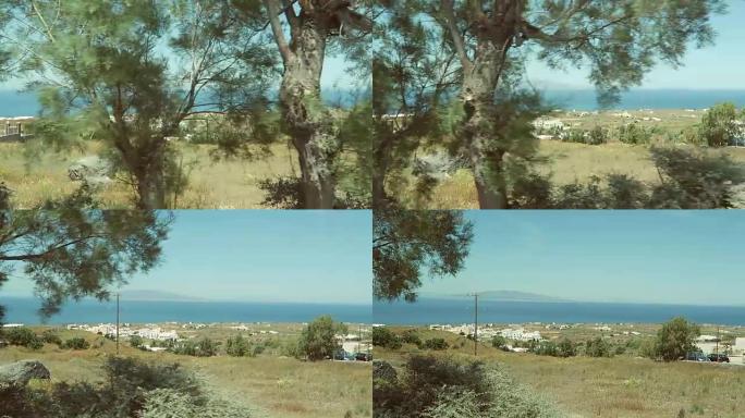 圣托里尼 (希腊) 的风景，乘坐从Ia到Fira的巴士行驶。