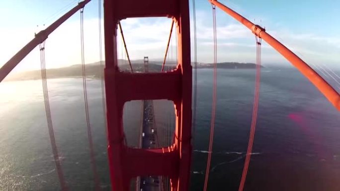 金门大桥。在晴朗的晴天，旧金山金门大桥的空中拍摄。鸟瞰图金门大桥，旧金山，美国-空中低空视图金门大桥