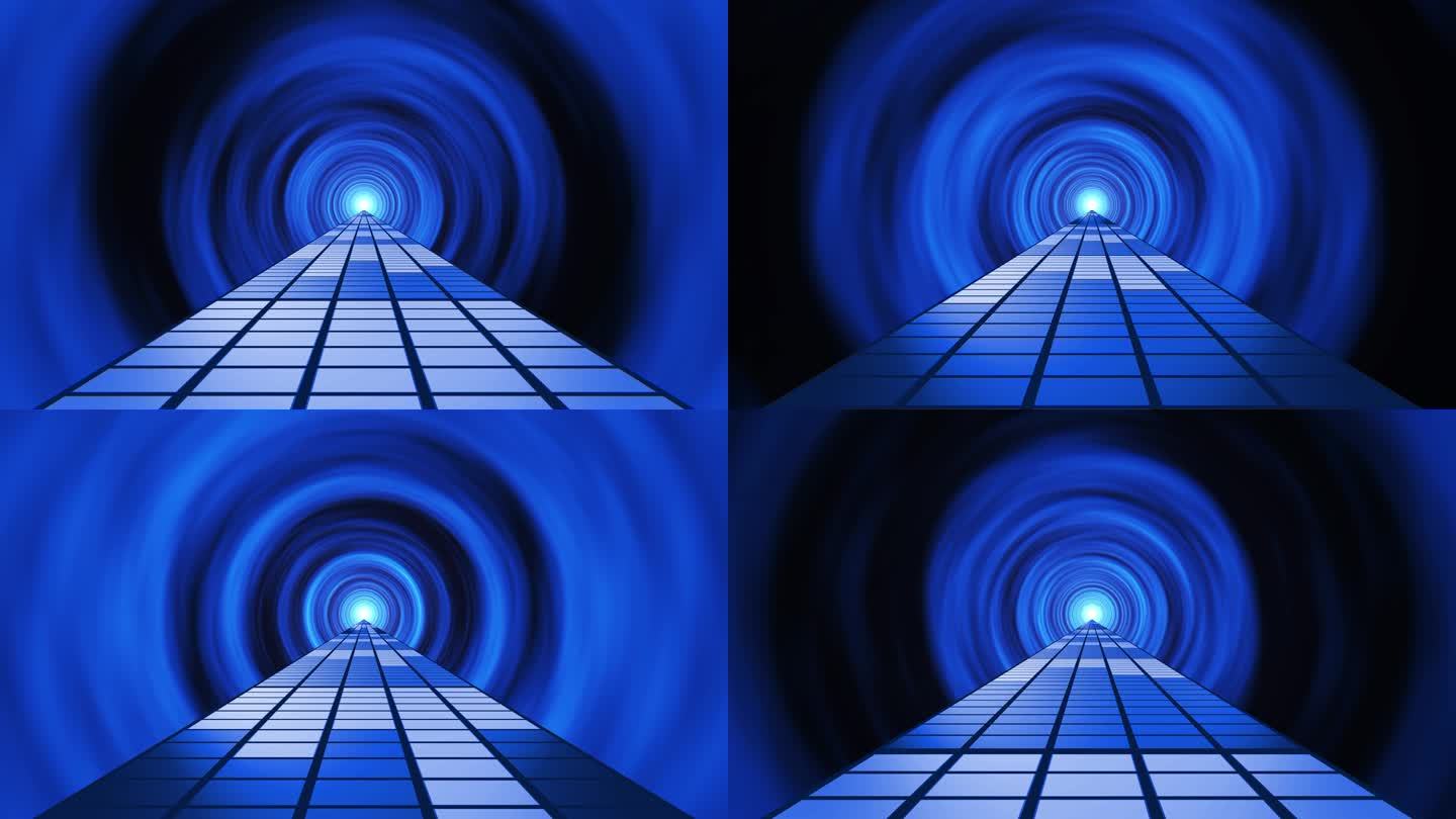 4K蓝色圆圈隧道通道音频道路穿梭