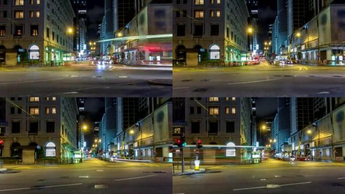 尖沙咀街的霓虹灯光与佩欣岛附近的交通发生时空交错