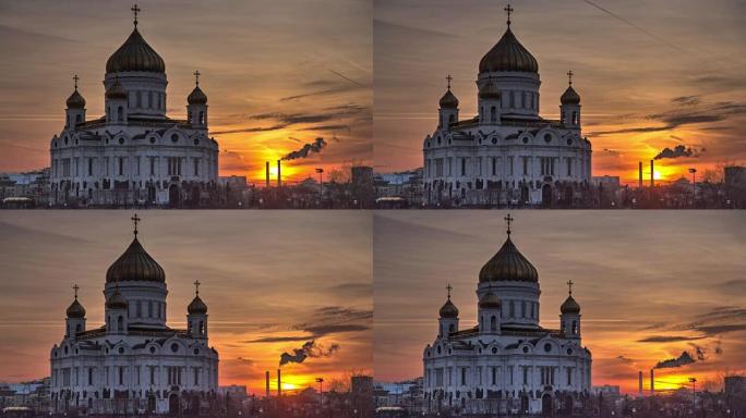 雄伟的东正教基督救世主大教堂，日落时日，俄罗斯