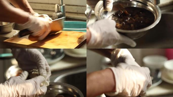 厨房做饭洗蘑菇木耳切蘑菇