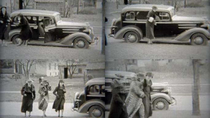 1938年:时尚的女士们开车去参加私人聚会。