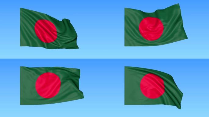 挥着孟加拉国的旗帜，无缝循环。准确的尺寸，蓝色背景。所有国家的一部分。FullHD
