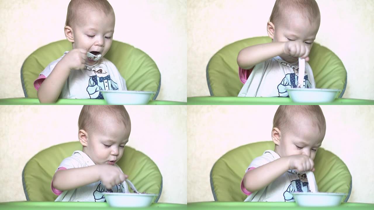 婴儿刘海勺子放在盘子上