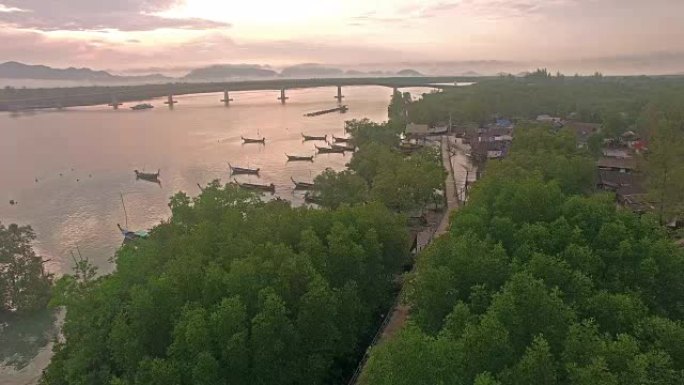 Siri Lanta桥旁边的红树林中的渔村。