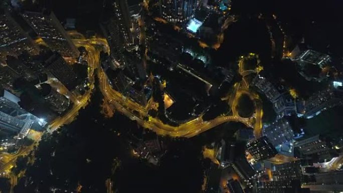 中国夜灯香港市中心公园空中全景4k