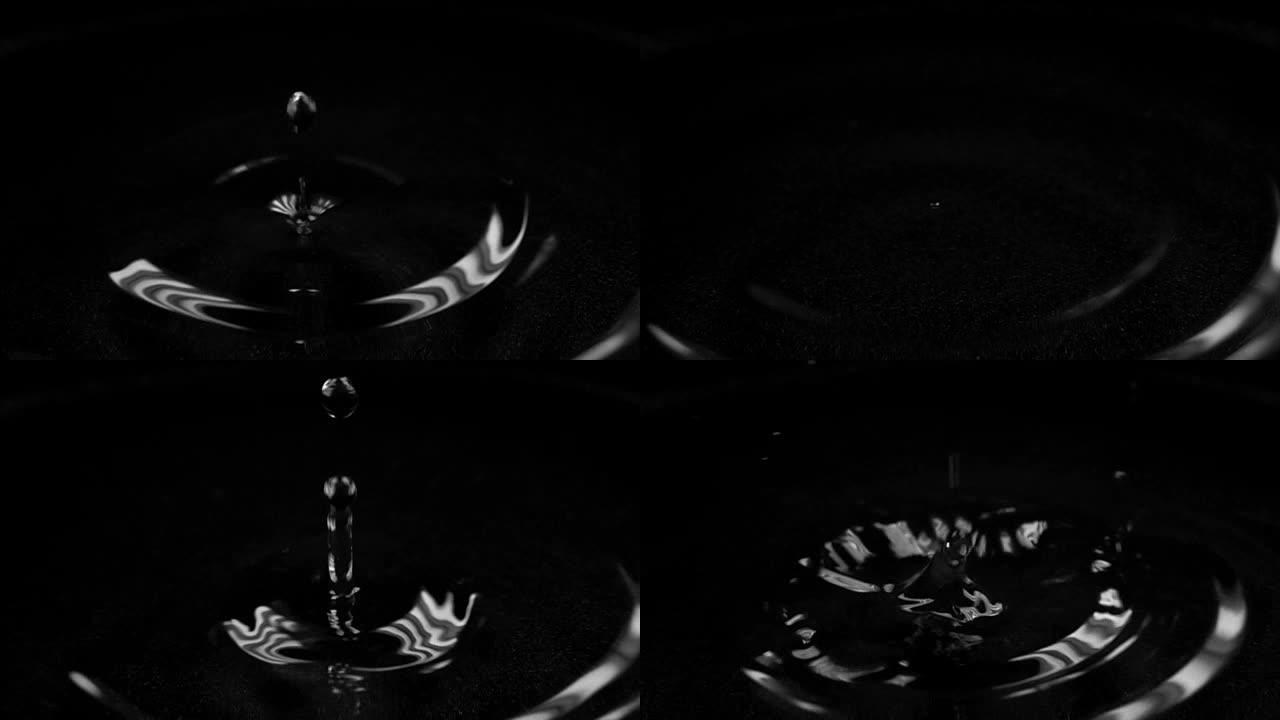 几个水滴落水的超慢动作低调微距视频