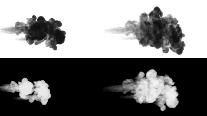 一股墨水流，注入黑色染料云或烟雾，墨水以慢动作注入白色。黑色颜料溶于水。漆黑的背景或烟雾背景，用于墨