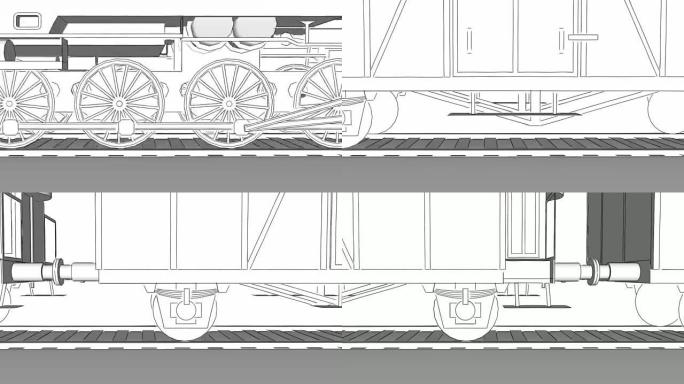 旧蒸汽火车特写轮廓素描动画