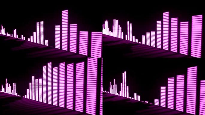 音乐控制水平。辉光粉红色-紫色音频均衡器条随镜面反射而移动。