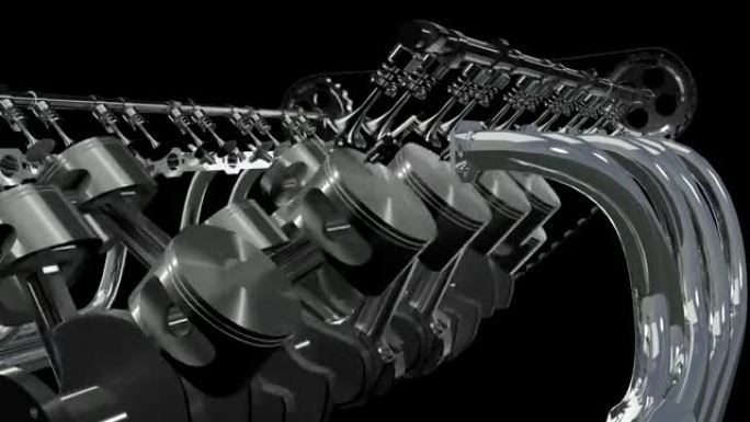 V12引擎动画。循环阿尔法高清