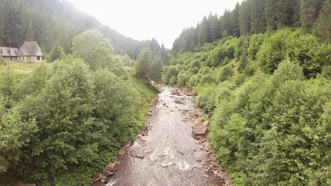 山区森林附近一条小河的缓慢流动