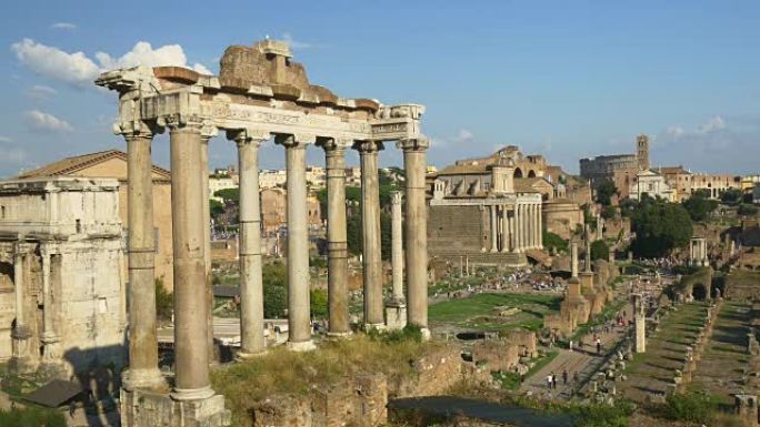 意大利罗马城市晴天著名罗马论坛著名专栏全景4k