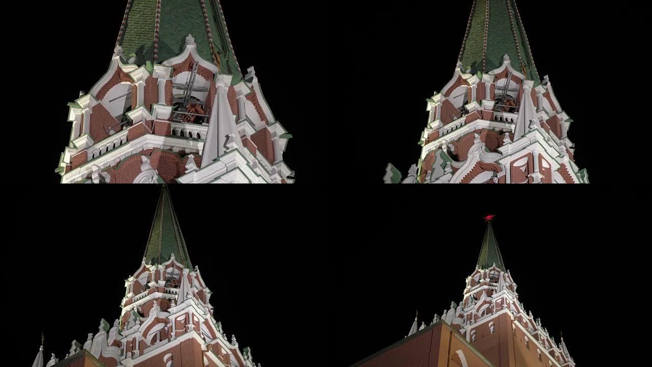 克里姆林宫红宝石之星和塔楼是俄罗斯权力的象征，也是俄罗斯总统的聚光灯下。特写