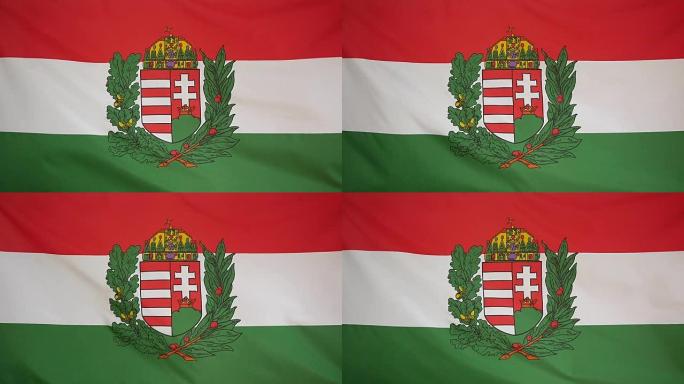 匈牙利徽章的Slowmotion真实纺织品旗
