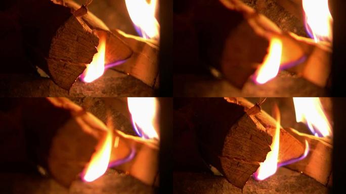 装满木头和火的热壁炉