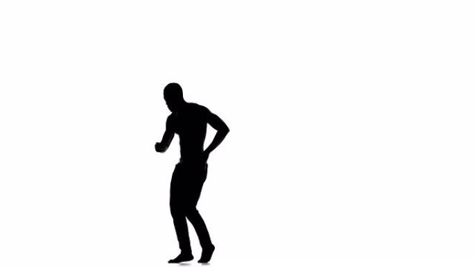 裸体躯干的美国黑人男子喜欢在白色、剪影上跳舞的社交拉丁舞蹈