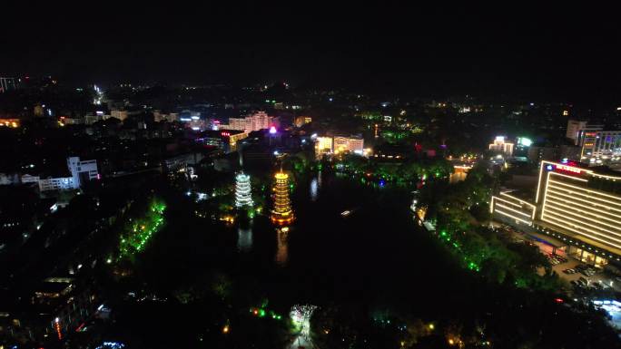 广西桂林城市夜景灯光航拍 (12)